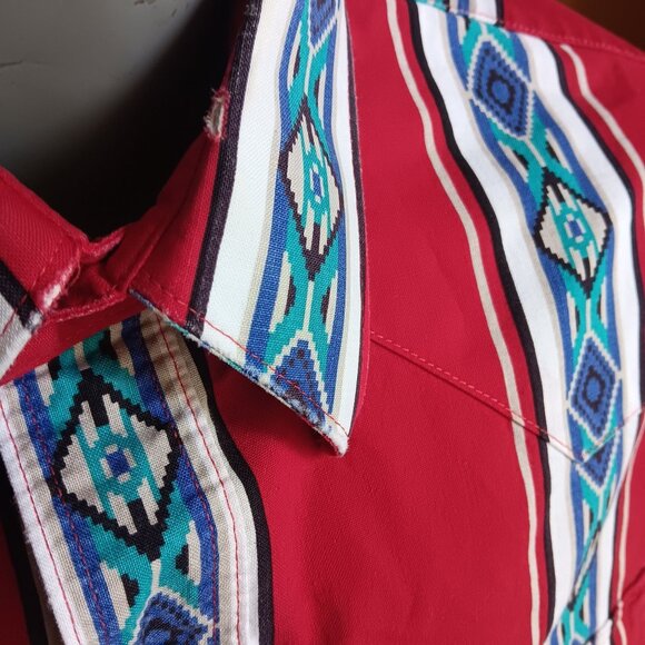 XL Vintage Mens Western Shirt Wrangler Geometric Aztec Mexican Cowboy 1990's - Picture 5 of 7